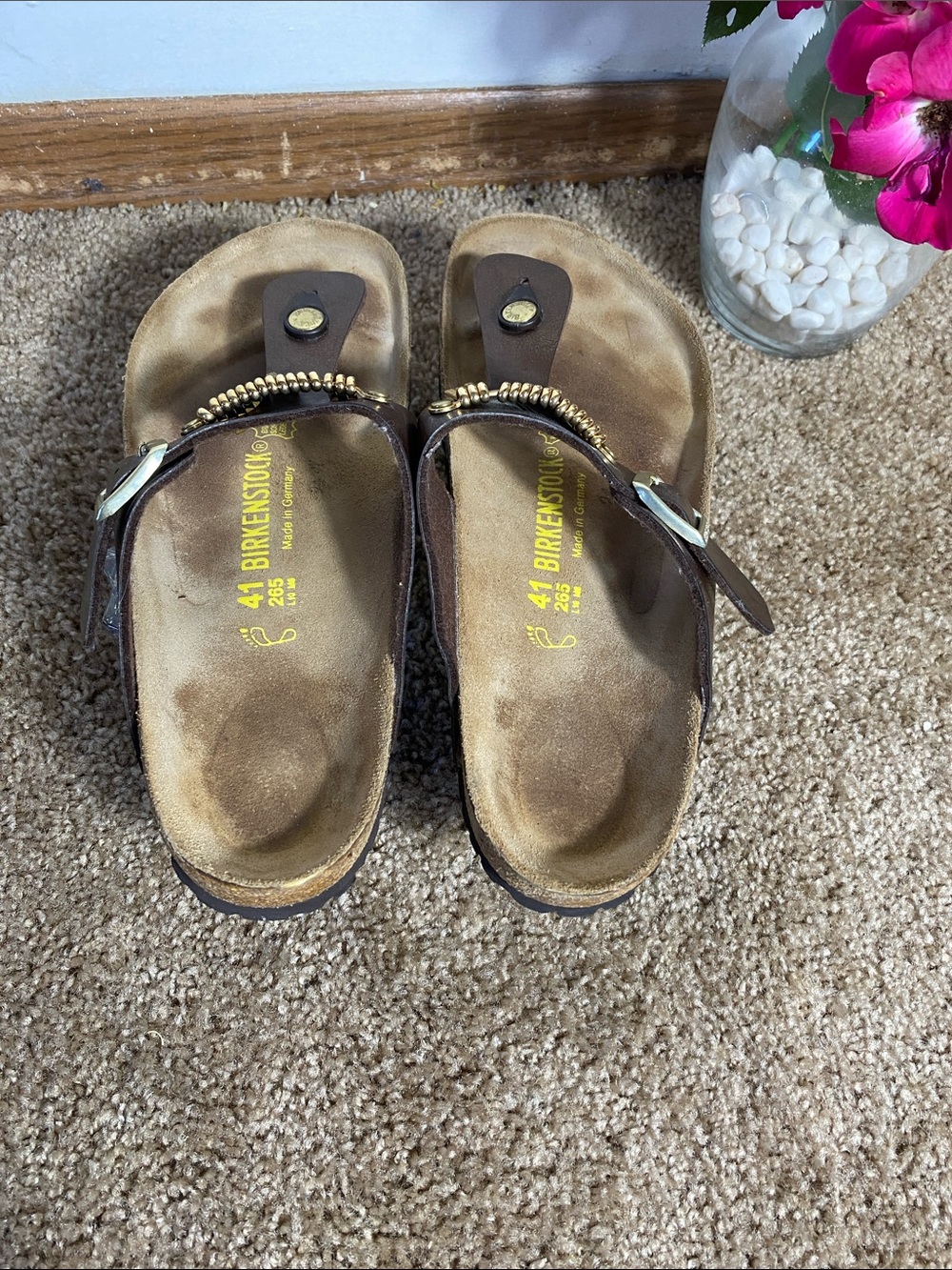 Birkenstock Women’s Gizeh Fringe Gold Graceful Toffee Sandals Size 41 - Picture 4 of 12